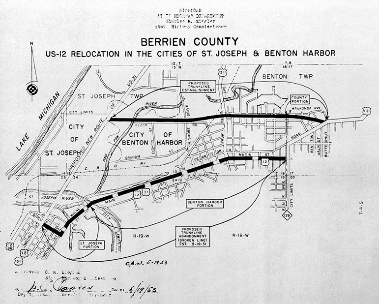 Map of Proposed Waukonda-Klock Expressway, Benton Harbor, Michigan, 1953