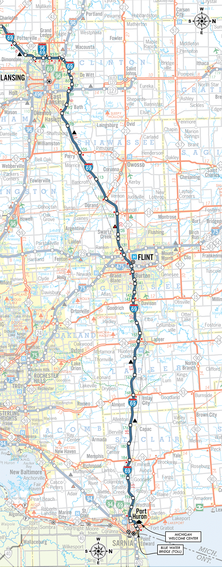 I-69 Route Map (East Portion: Lansing-Port Huron)