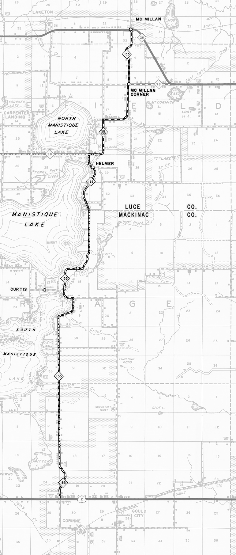 Former M-135 Route Map, 1957