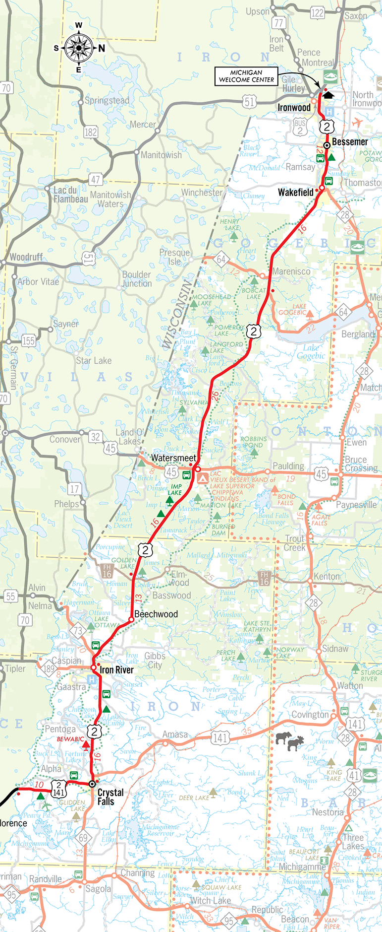 US-2 Route Map, West Portion
