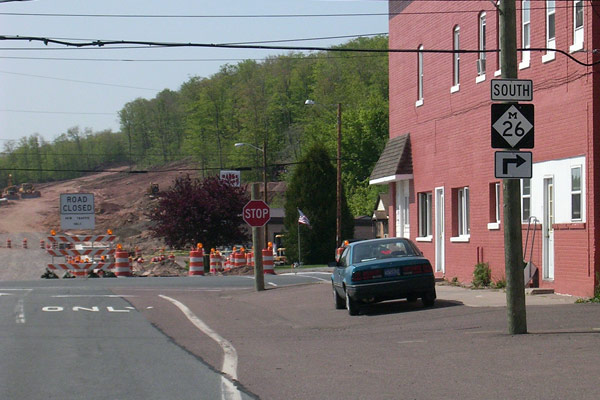 M-26 turns in downtown South Range
