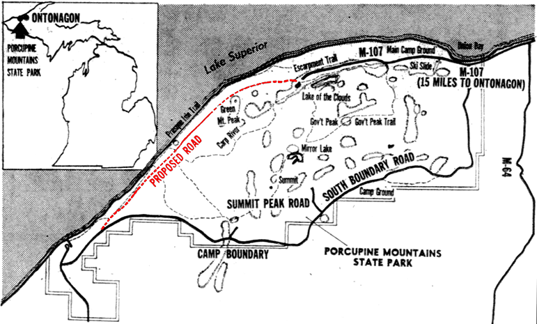 M-107 Proposed Extension through Porcupine Mountains, 1965