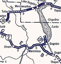 M-129 map from May 1, 1929 Michigan Official Service Map