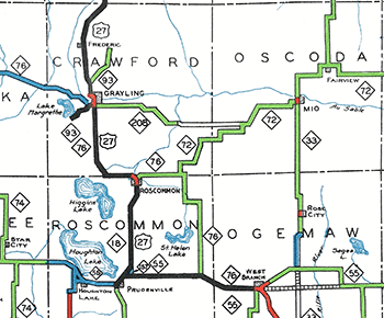 Michigan State Highway Dept map showing M-72 and M-208, 1936
