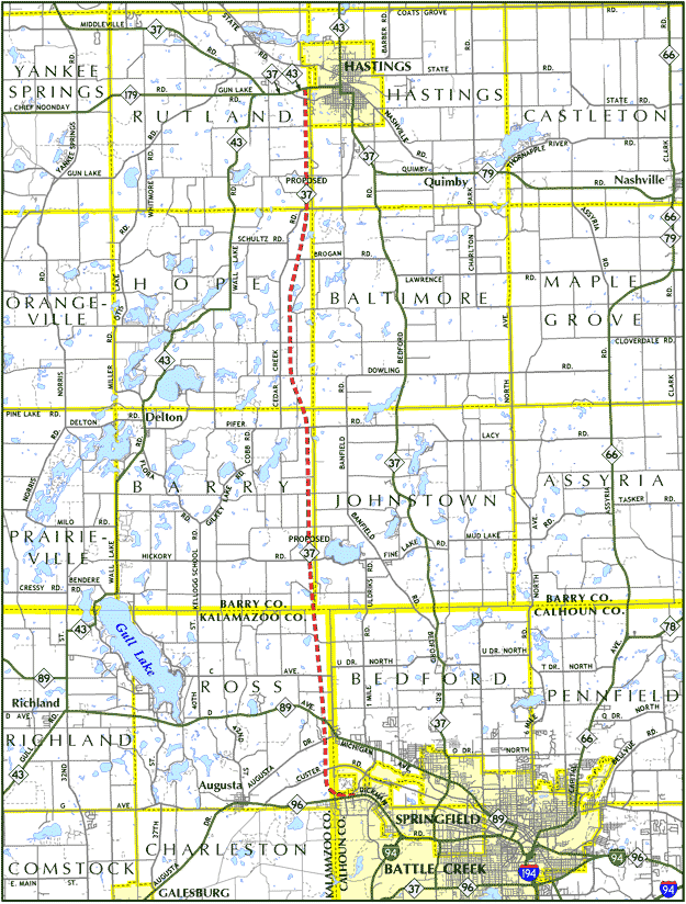 Map of Proposed M-37 Hastings-Battle Creek Expressway