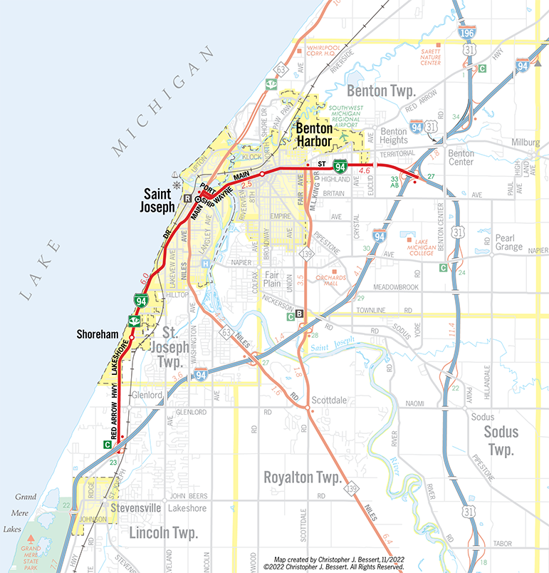 BL I-94 (Benton Harbor-St Joseph) Route Map