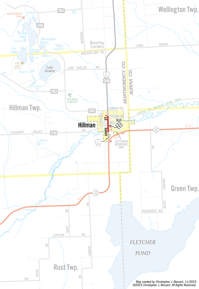 BUS M-32 (Hillman) Route Map
