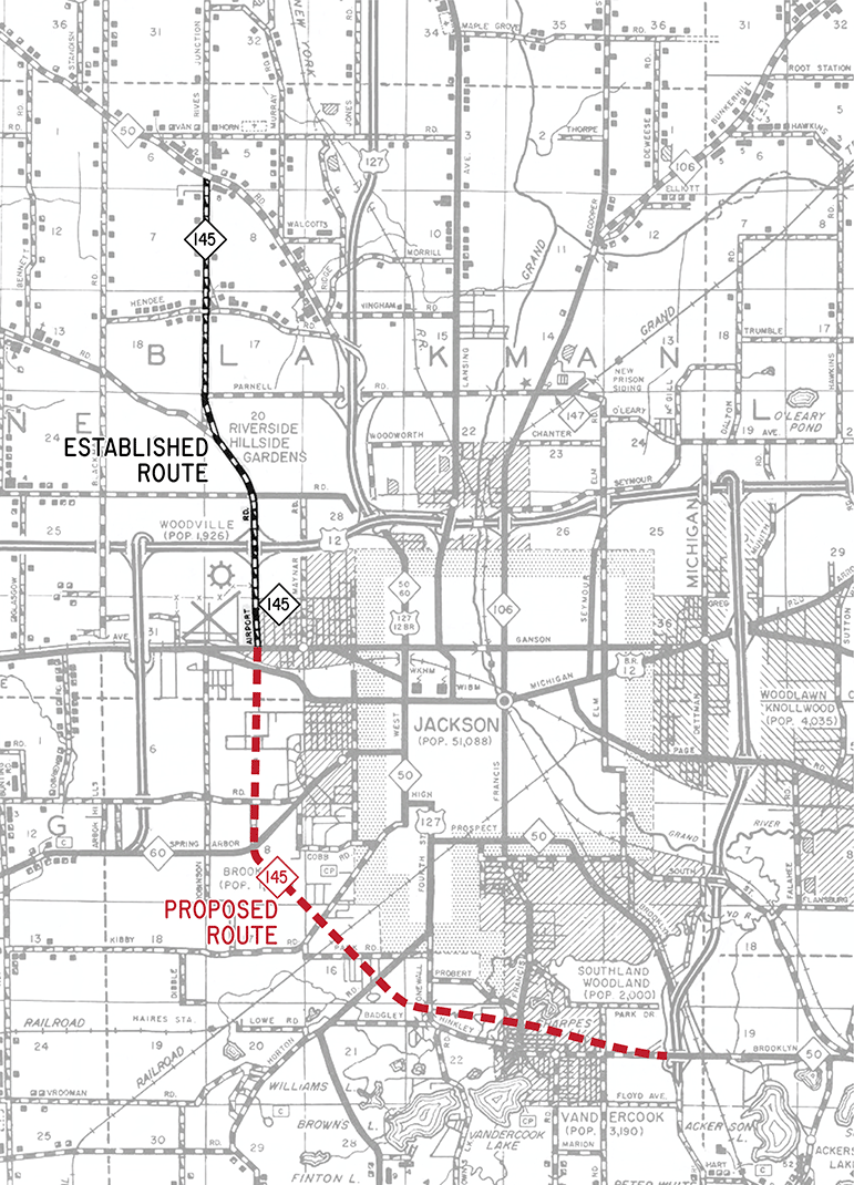 Former M-145 Route Map, 1953