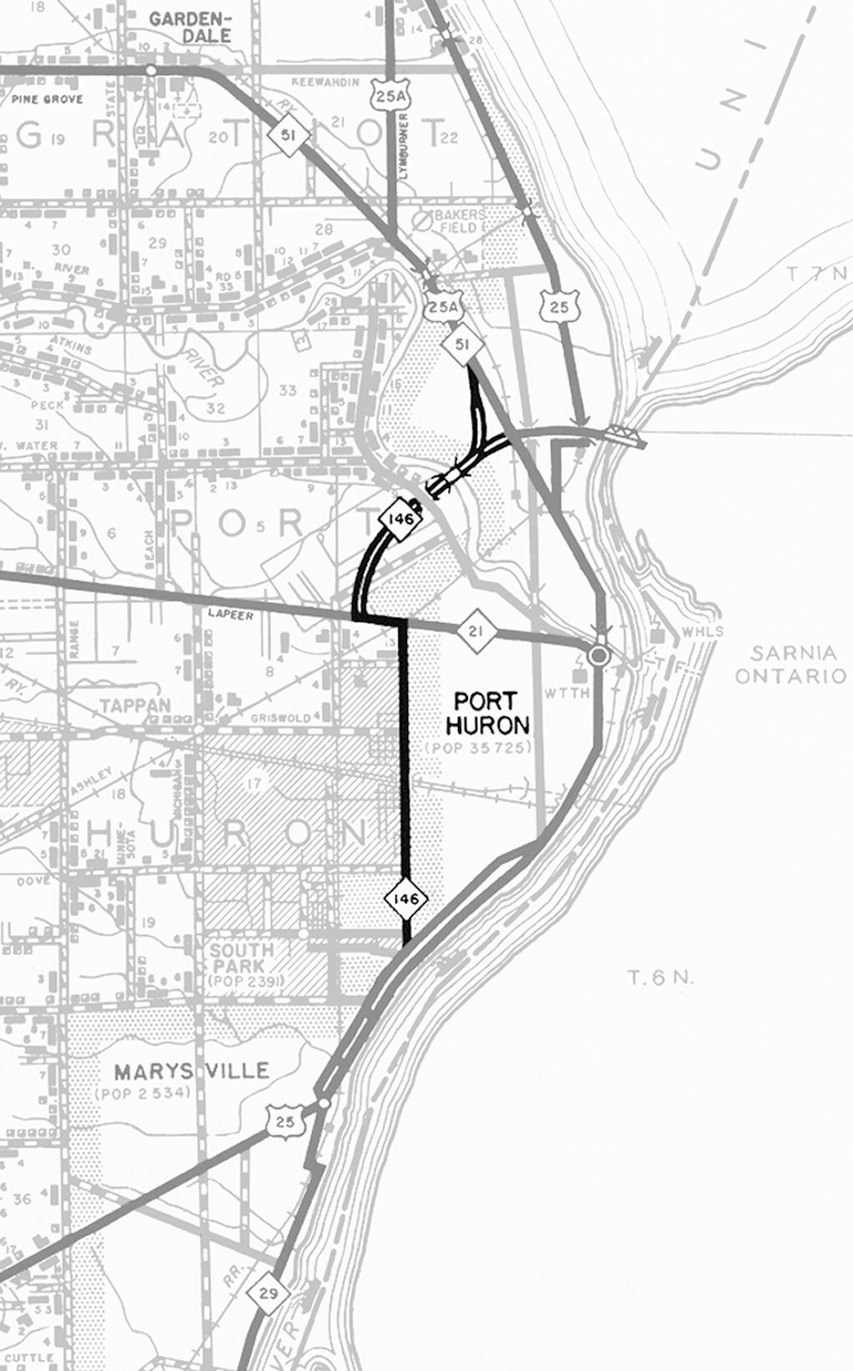 CLICK ON MAP FOR LARGER VERSION of M-146 Route Map, 1956
