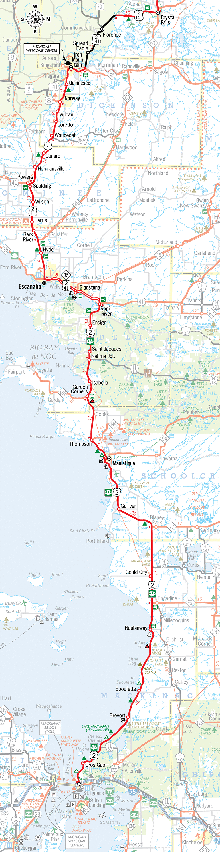 US-2 Route Map, East Portion