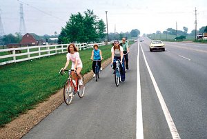 Michigan's first state-financed bike path built alongside M-99 between Hillsdale and Jonesville, 1974