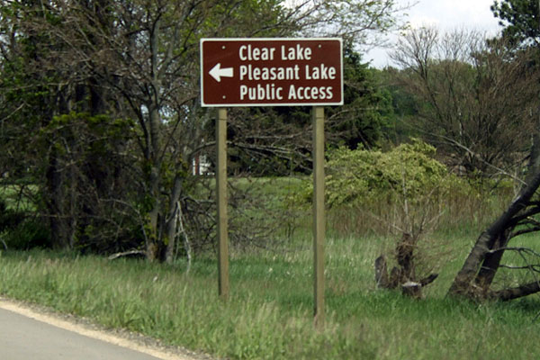 Clear Lake/Pleasant Lake Public Access sign on M-60